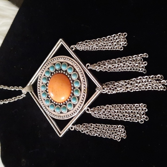paparazzi Jewelry - 3/25$ sandstone faux turquoise/coral fringe fashion necklace silvertone
